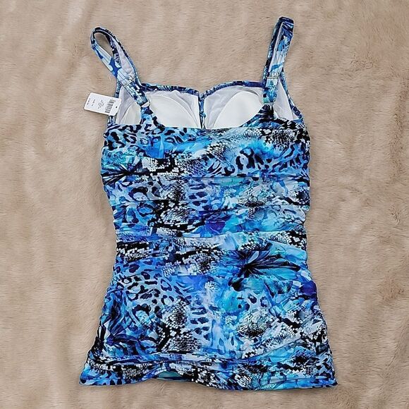SOMA COTTEX OASIS SHADES OF BLUE ANIMAL PRINT TANKINI SWIM TOP, SIZE 12 - NEW - Picture 9 of 16